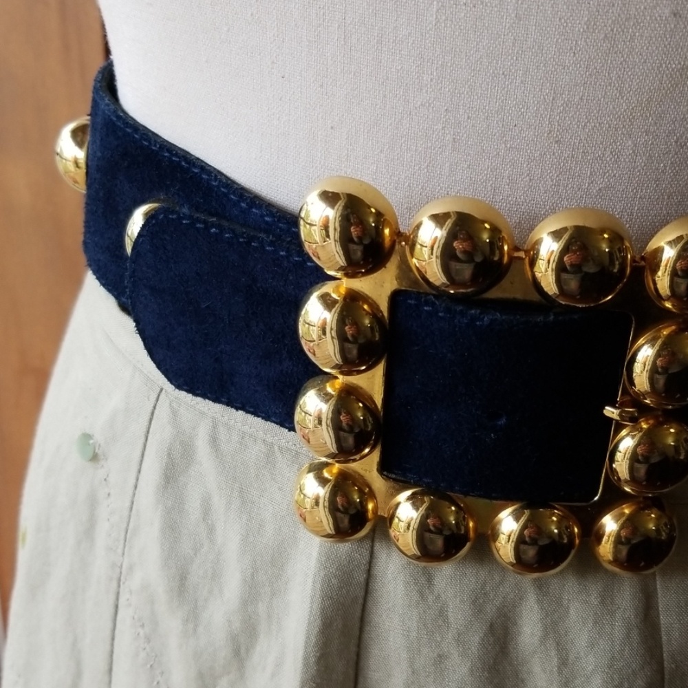 Midnight Blue Suede Gold Buckle Belt